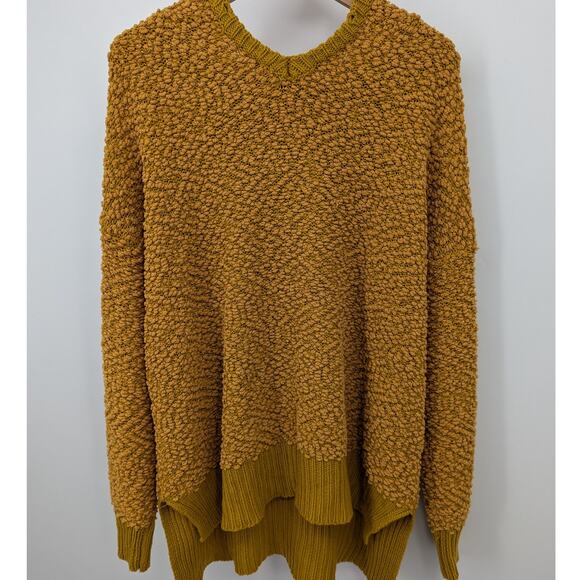 Peach Love California Popcorn Knit Hoodie Small Mustard Yellow Sweater Pullover - Picture 2 of 5